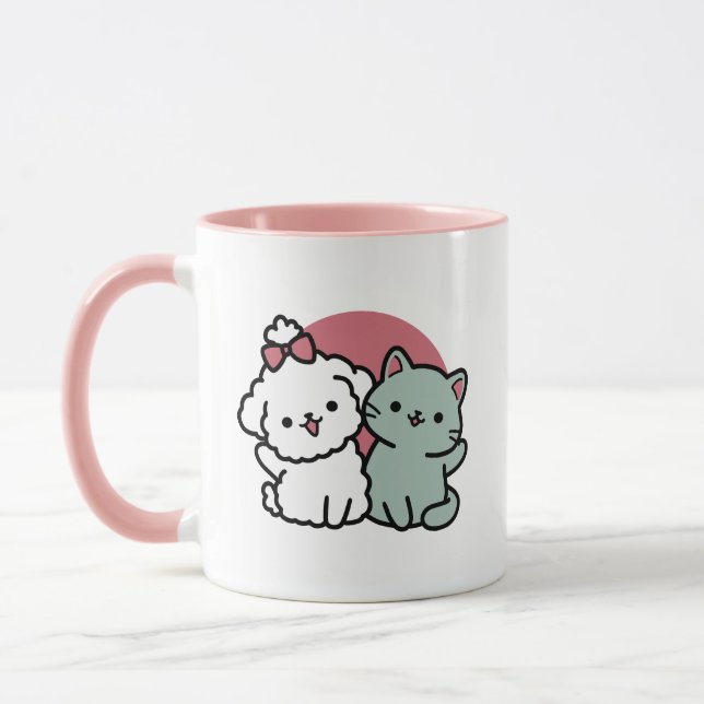 Niedliches Cat & Dog "Fur-Real Friends Forever"-De Tasse (Links)