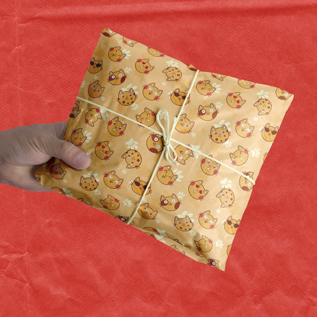 Niedliches Cat-Face-Muster | Orange Seidenpapier (Von Creator hochgeladen)