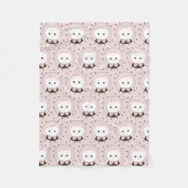 Niedliches Cat Face Pink Dotty Pattern Fleecedecke (Vorderseite)