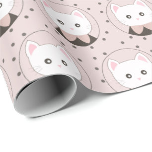 Niedliches Cat Face Pink Dotty Pattern Geschenkpapier
