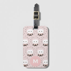 Niedliches Cat Face Pink Dotty Pattern Monogramm Gepäckanhänger