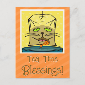 Niedliches Cat-Face-Tea-Time Segnungen Denken Sie  Postkarte