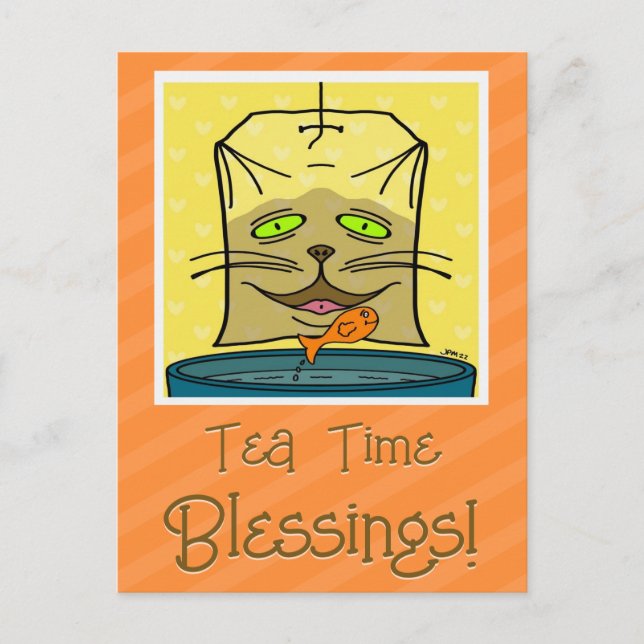 Niedliches Cat-Face-Tea-Time Segnungen Denken Sie  Postkarte (Vorderseite)