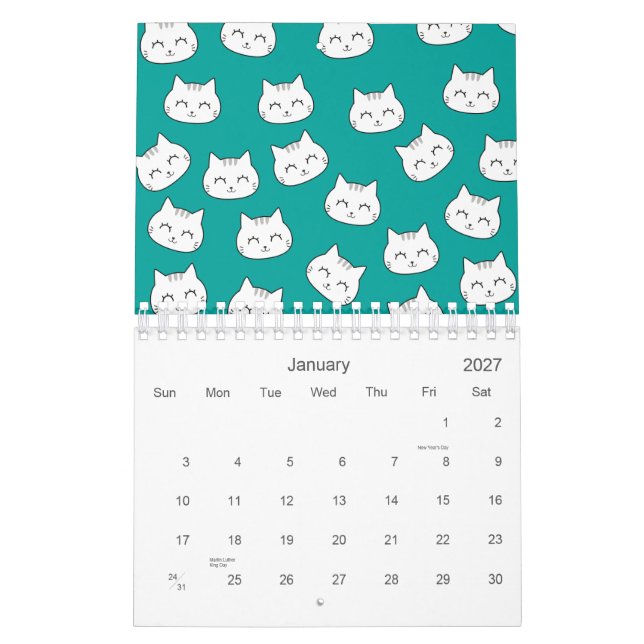 Niedliches Cat Faces Muster 2026 Kalender (Jan 2027)