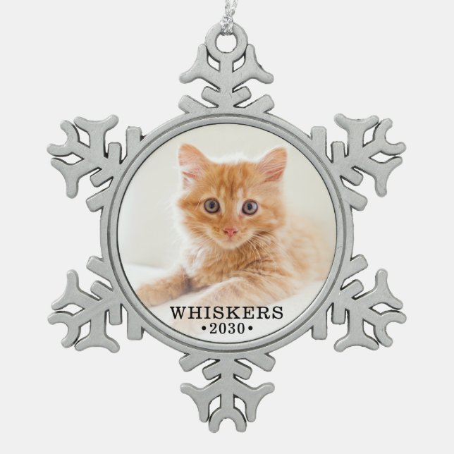 Niedliches Cat-Foto Schneeflocken Zinn-Ornament (Vorderseite)