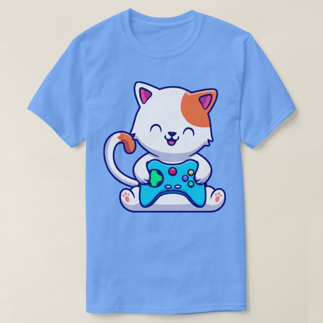 Niedliches Cat Gaming mit Game Console T-Shirt (Design vorne)