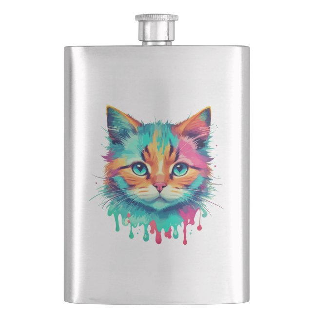 Niedliches Cat-Gesicht - mehrfarbiges Design-89059 Flachmann (Vorderseite)