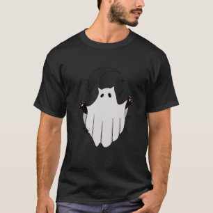 Niedliches Cat Ghost Crescent Moon Funny Black Cat T-Shirt