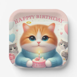 Niedliches Cat Happy Birthday Paper Plate Pappteller