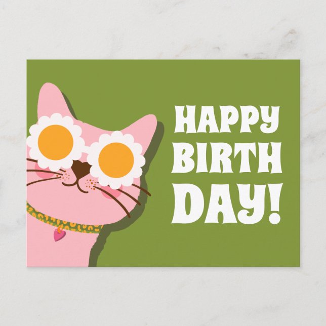 Niedliches Cat Happy Birthday Postcard Postkarte (Vorderseite)