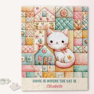 Niedliches Cat House Quilt Patchwork Pastel Indivi