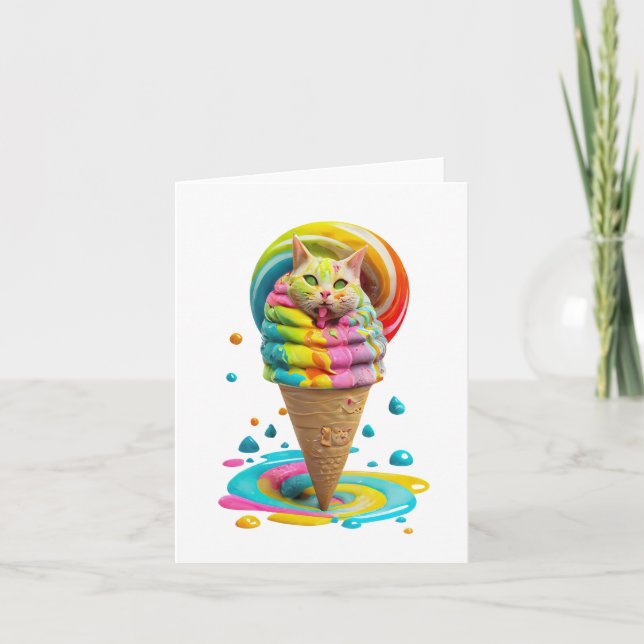 Niedliches Cat Ice Creme Cone farbig Karte (Vorderseite)