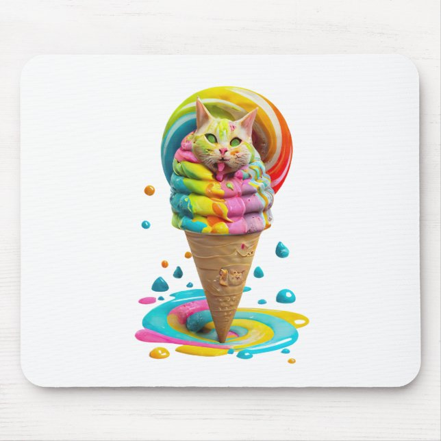 Niedliches Cat Ice Creme Cone farbig Mousepad (Vorne)