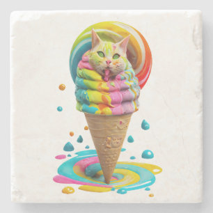Niedliches Cat Ice Creme Cone farbig Steinuntersetzer