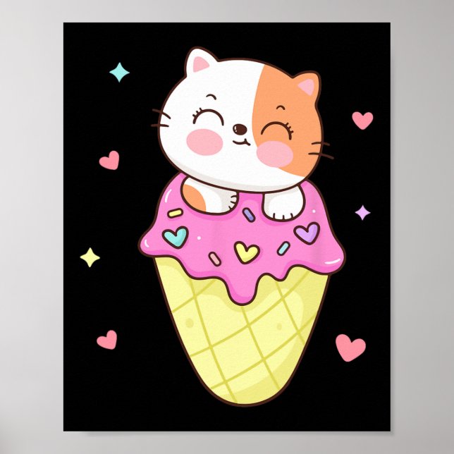 Niedliches Cat Ice Creme Shirt Anime Kawaii Kinder Poster (Vorne)