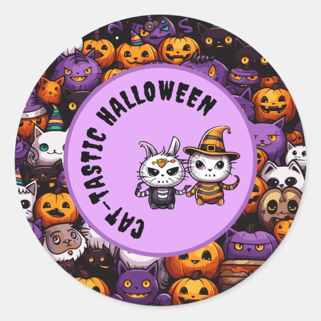 Niedliches Cat Kawaii Style Halloween CAT-TASTIC T Runder Aufkleber (Vorderseite)