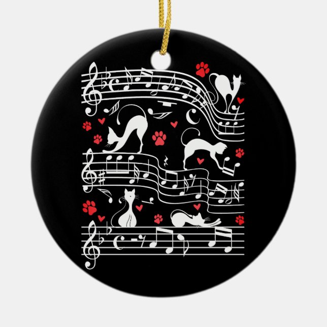 Niedliches Cat Kitty Playing Music Clef Piano Musi Keramik Ornament (Vorne)