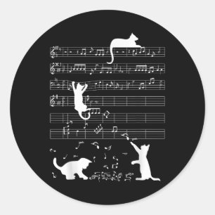 Niedliches Cat Kitty Playing Music Clef Piano Musi Runder Aufkleber