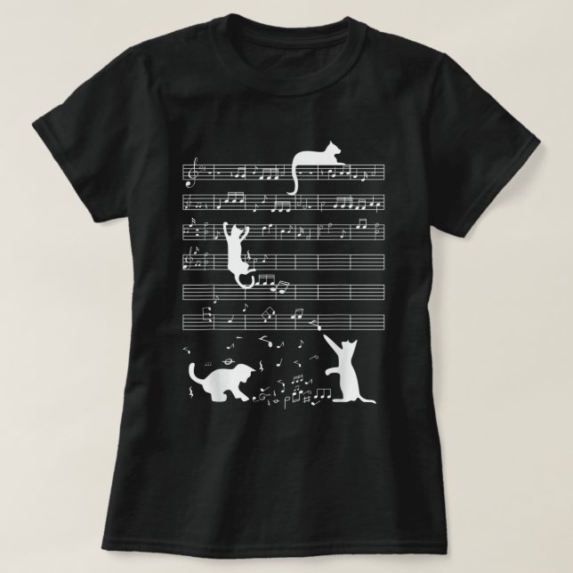 Niedliches Cat Kitty Playing Musiknote Funny Cleve T-Shirt (Design vorne)