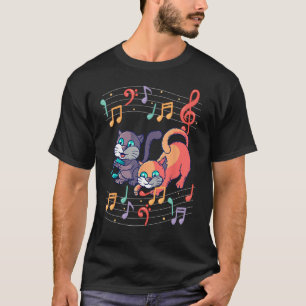 Niedliches Cat Kitty Plays Musiknote Clef Musica T-Shirt