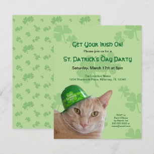 Niedliches Cat Kleeblatt Hat St. Patrick's Day Par Einladung