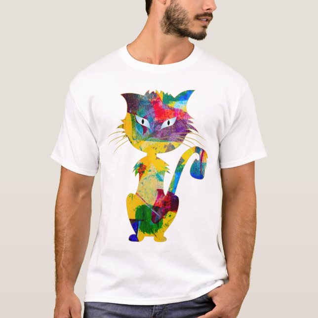 Niedliches Cat Light Blue Eyes Farbenfrohe Regenbo T-Shirt (Vorderseite)