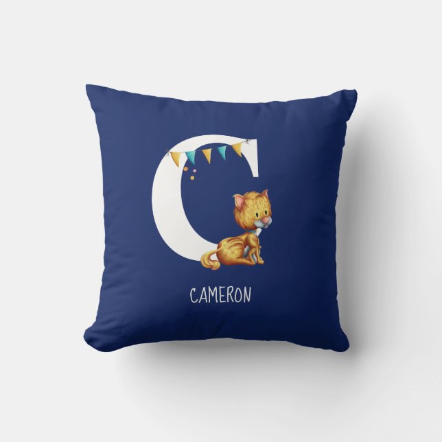 Niedliches Cat Mit Monogramm Letter C Alphabet Kin Kissen (Vorderseite)
