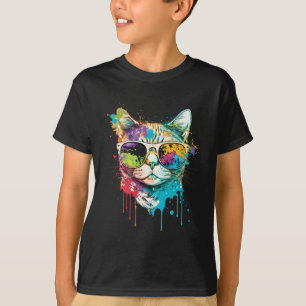 Niedliches Cat Motif Pop Kunst, Dichtung und Musik T-Shirt
