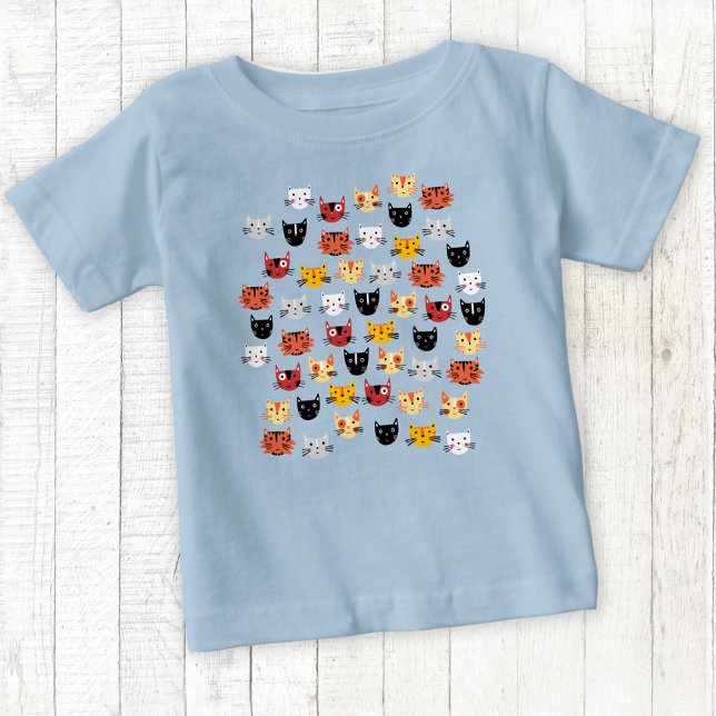 Niedliches Cat Pattern Blau Baby T-shirt (Fun kitty cat t-shirt)
