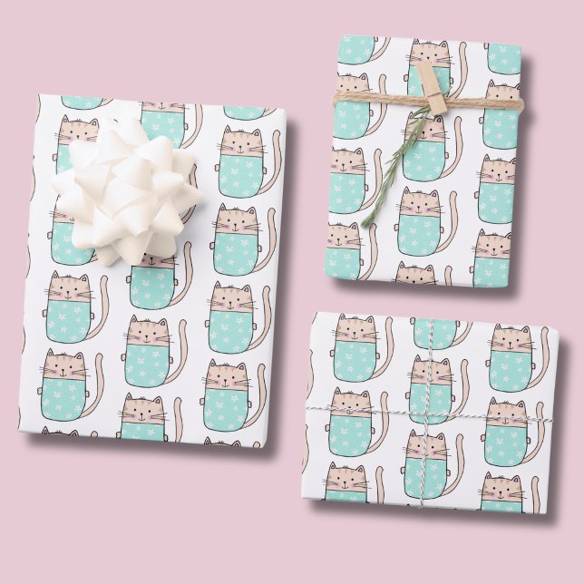 Niedliches Cat Pattern Kids Geschenkpapier Set (Kitty Cat pattern wrapping paper)
