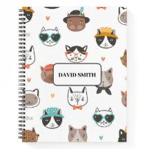 Niedliches Cat Pattern mit Namen Notebook