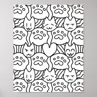 Niedliches Cat Pattren Farbseiten-Poster Poster