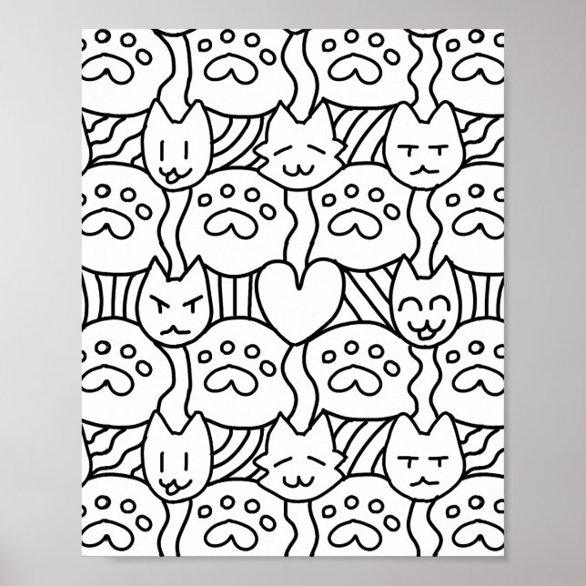 Niedliches Cat Pattren Farbseiten-Poster Poster (Vorne)