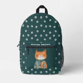 Niedliches Cat Paw-Muster auf Smaragdgrünem Indivi Bedruckter Rucksack