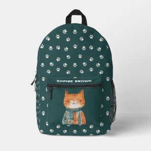 Niedliches Cat Paw-Muster auf Smaragdgrünem Indivi Bedruckter Rucksack