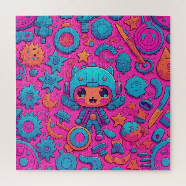 Niedliches Cat Pink-Kunstwerk (Vertikal)