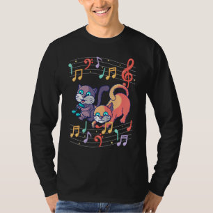 Niedliches Cat Playing Musiknote Clef Musica T-Shirt