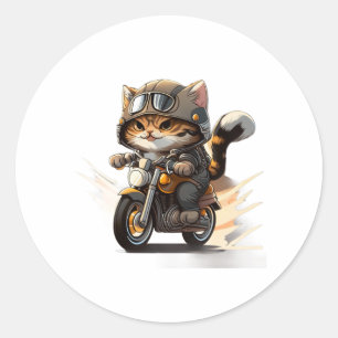 NIEDLICHES CAT-Reiten auf einem klassischen Motorr Runder Aufkleber