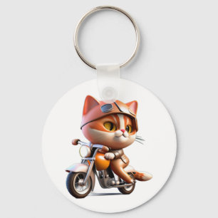 NIEDLICHES CAT-Reiten auf einem klassischen Motorr Schlüsselanhänger