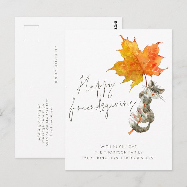 Niedliches Cat Script Happy Friendsgiving Erntedan Postkarte (Vorne/Hinten)