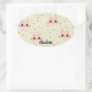 Niedliches Cat simple pet kitta Pattern Party Ovaler Aufkleber