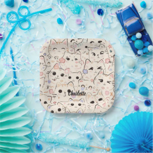 Niedliches Cat simple pet kitta Pattern Party Pappteller
