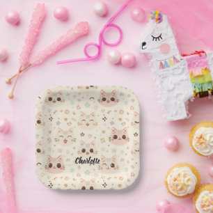 Niedliches Cat simple pet kitta Pattern Party Pappteller
