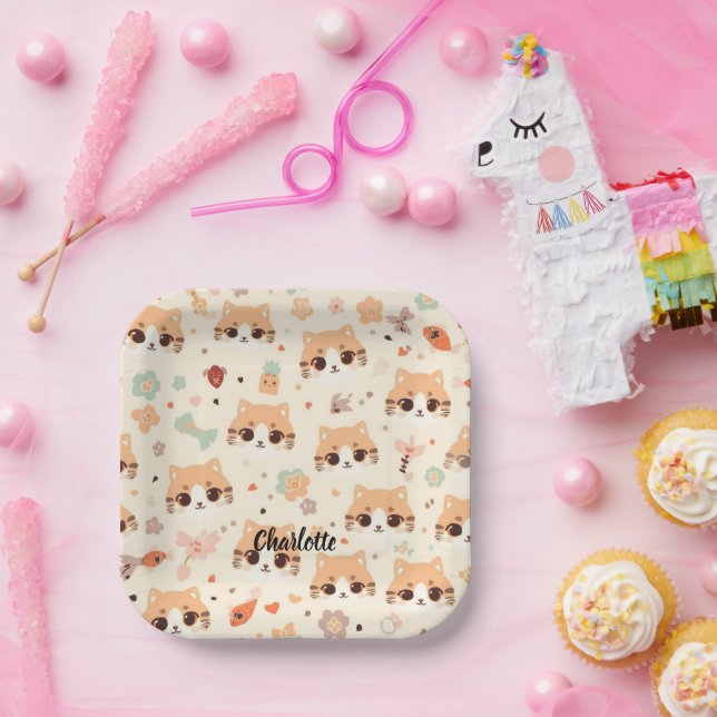 Niedliches Cat simple pet kitta Pattern Party Pappteller (Party)