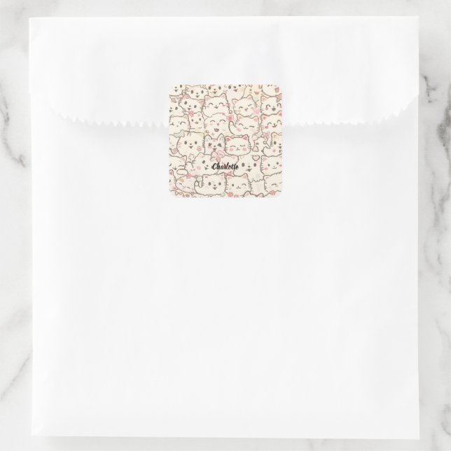 Niedliches Cat simple pet kitta Pattern Party Quadratischer Aufkleber (Tasche)
