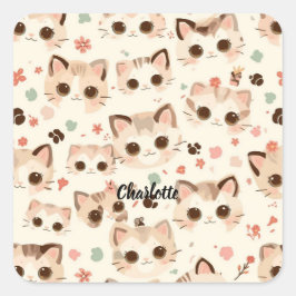 Niedliches Cat simple pet kitta Pattern Party Quadratischer Aufkleber