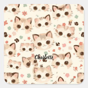 Niedliches Cat simple pet kitta Pattern Party Quadratischer Aufkleber