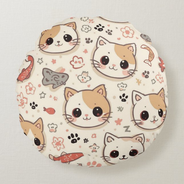 Niedliches Cat simple pet kitta Pattern Party Rundes Kissen (Vorderseite)