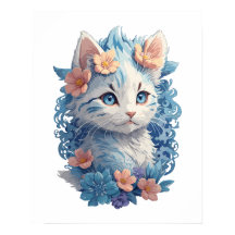 Niedliches Cat Watercolor-Gemälde mit floralem Spl