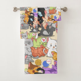 Niedliches Cats Muster Badhandtuch Set